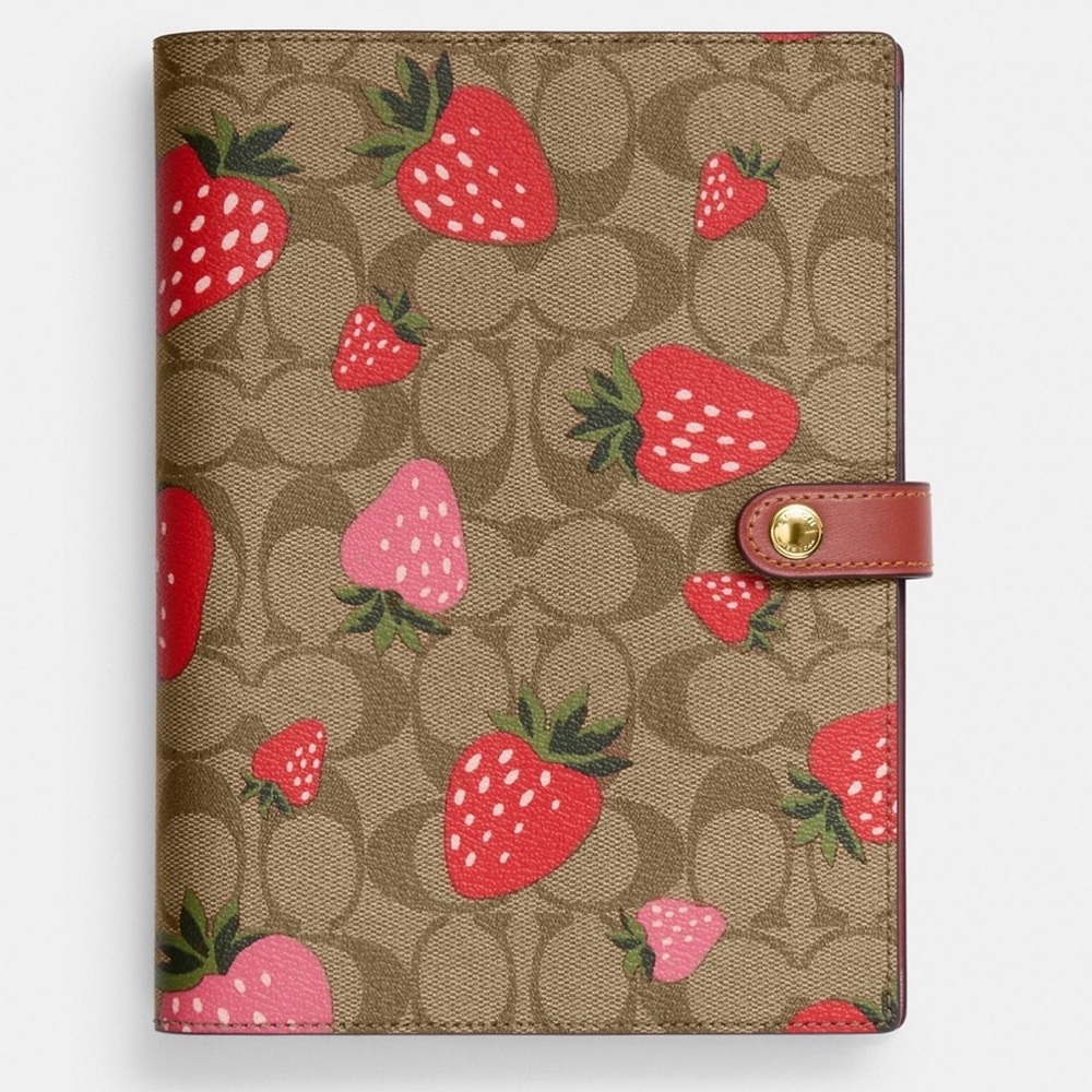 Coach Notebook In Signature Canvas With Wild Strawberry Print